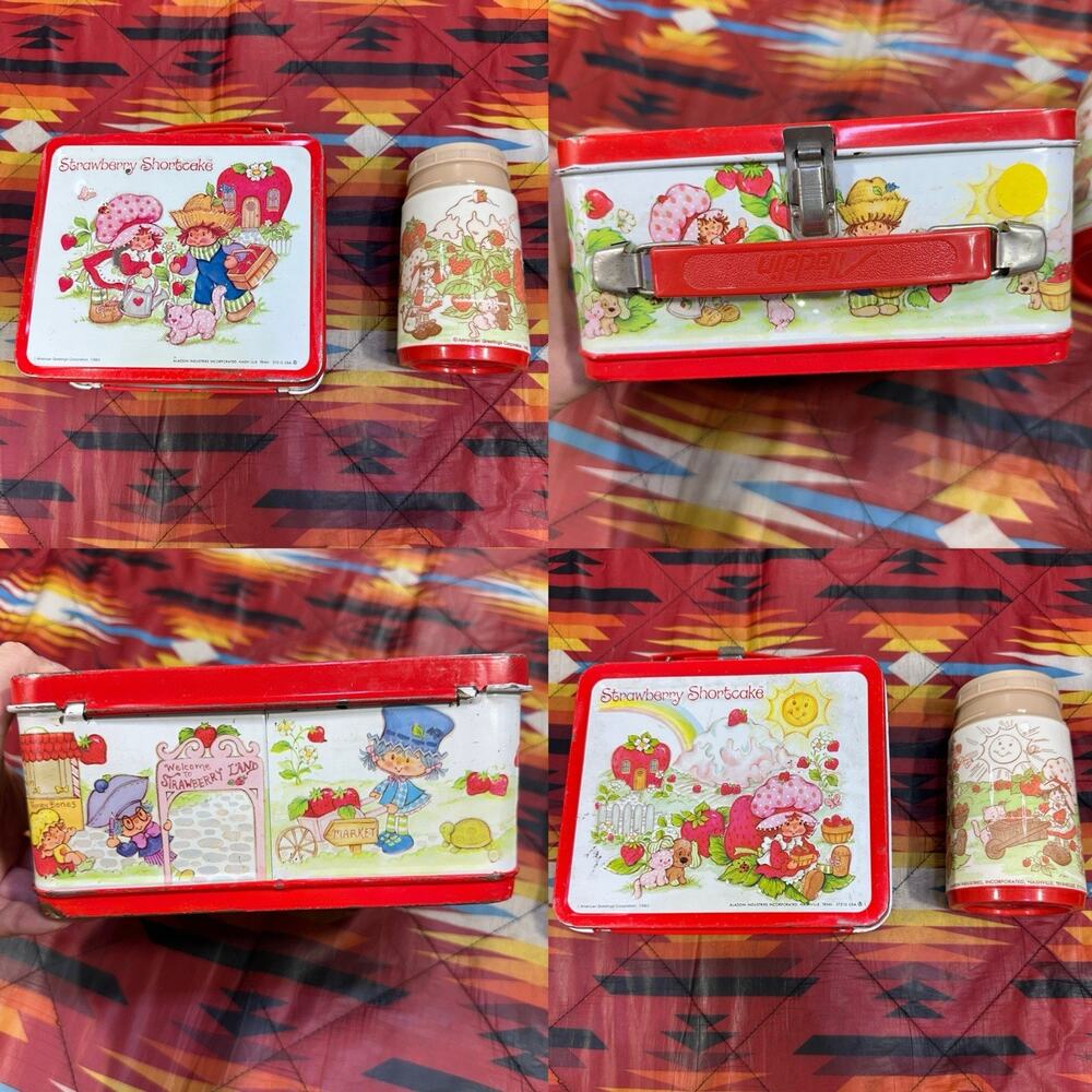 Strawberry Shortcake Tin Metal Lunchbox Vintage 1980 Aladdin With Thermos No Lid